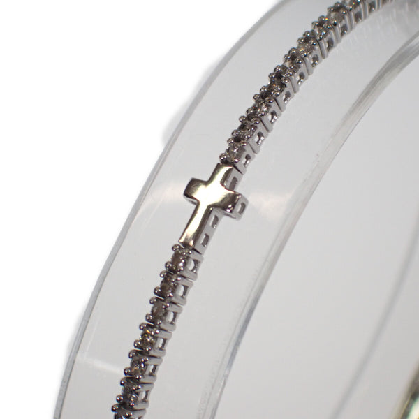 K18WG デザインジュエリー クロスモチーフ ブレスレット ダイヤモンド 1.00ct  シルバー レディース アクセサリー【ISEYA】
