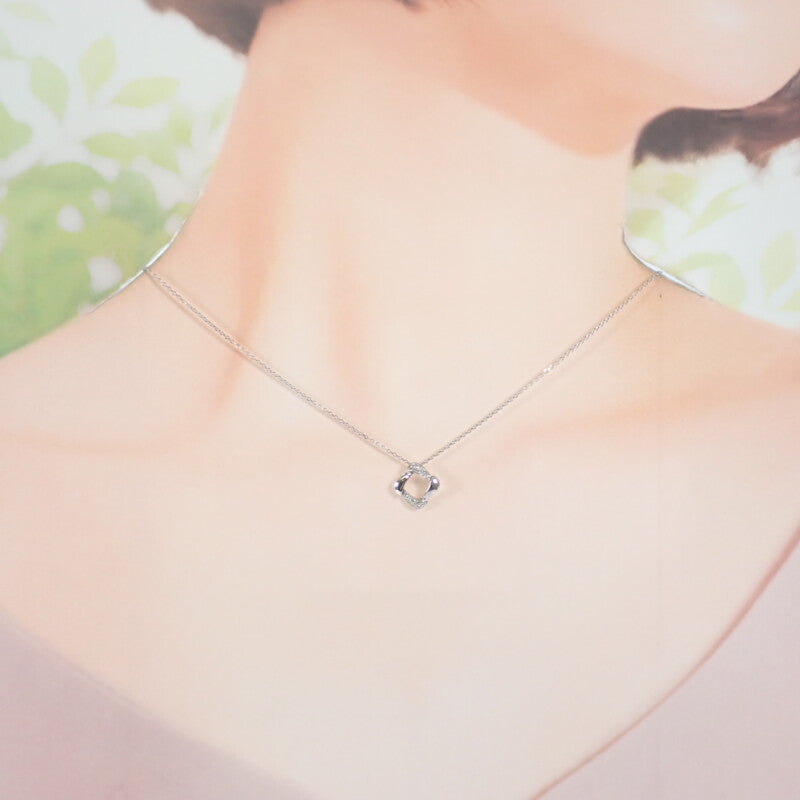 ヨンドシー 4℃ スクエア モチーフ ネックレス K18ホワイトゴールド ダイヤモンド レディース【中古】【Aランク】