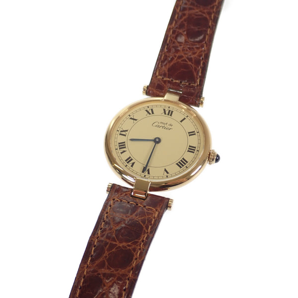 ABランク】Cartier カルティエ マストヴァンドームLM W1001853 レディース メンズ 腕時計 GP レザーベルト  アイボリー文字盤【ISEYA】