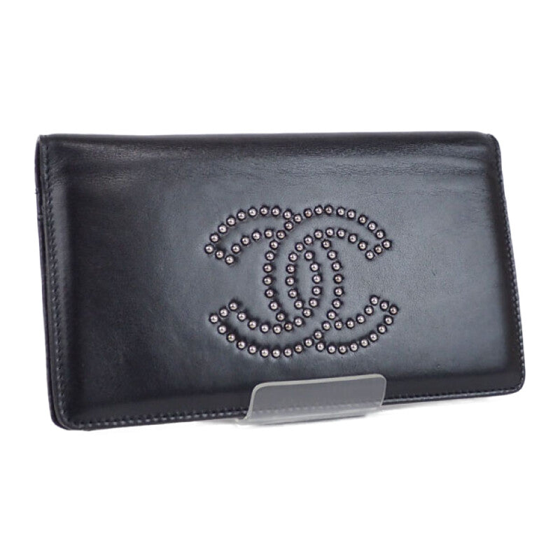 【中古】シャネル CHANEL ココマーク A47040 二つ折り財布 カーフ ブラック レディース【Bランク】