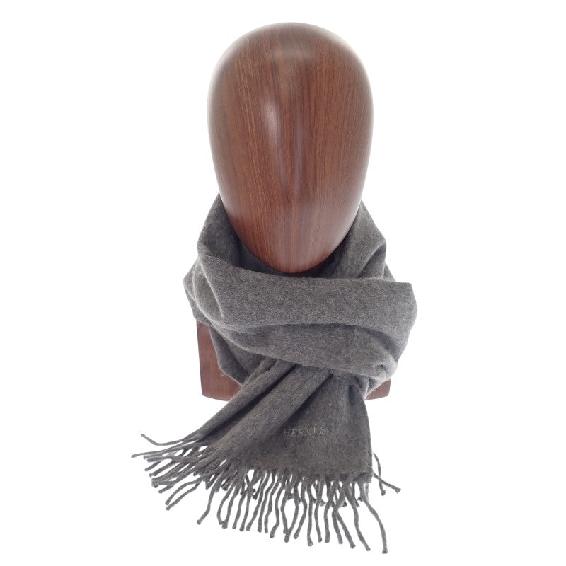 エルメス HERMES ユニ・ブロデ H393700T_04 マフラー カシミヤ グレー レディース メンズ ユニセックス【中古】【Aランク】