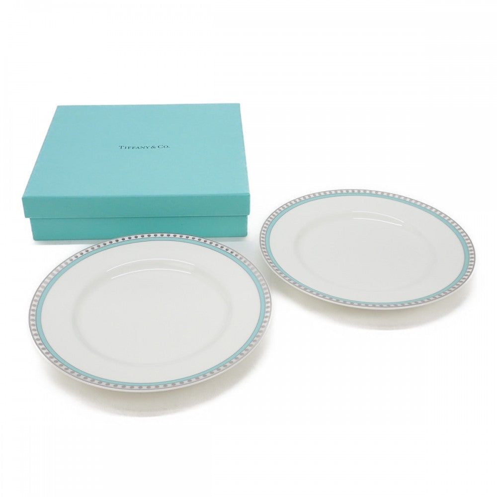 【中古】ティファニー TIFFANY&Co. プラチナブルーバンドプレート ペア 食器 ボーンチャイナ レディース【Sランク】