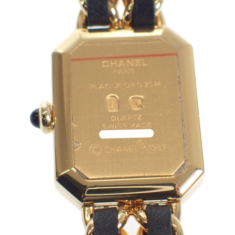 プルミエール レディース 腕時計 H0001 GP レザー 黒 ブラック文字盤 Lサイズ クォーツ ゴールド 【ISEYA】