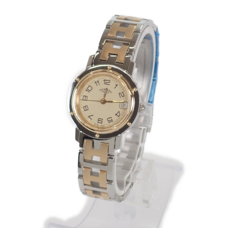 エルメス HERMES クリッパー CL4.220 腕時計 ステンレススチール GP クオーツ アイボリー文字盤 レディース【中古】【Aランク】