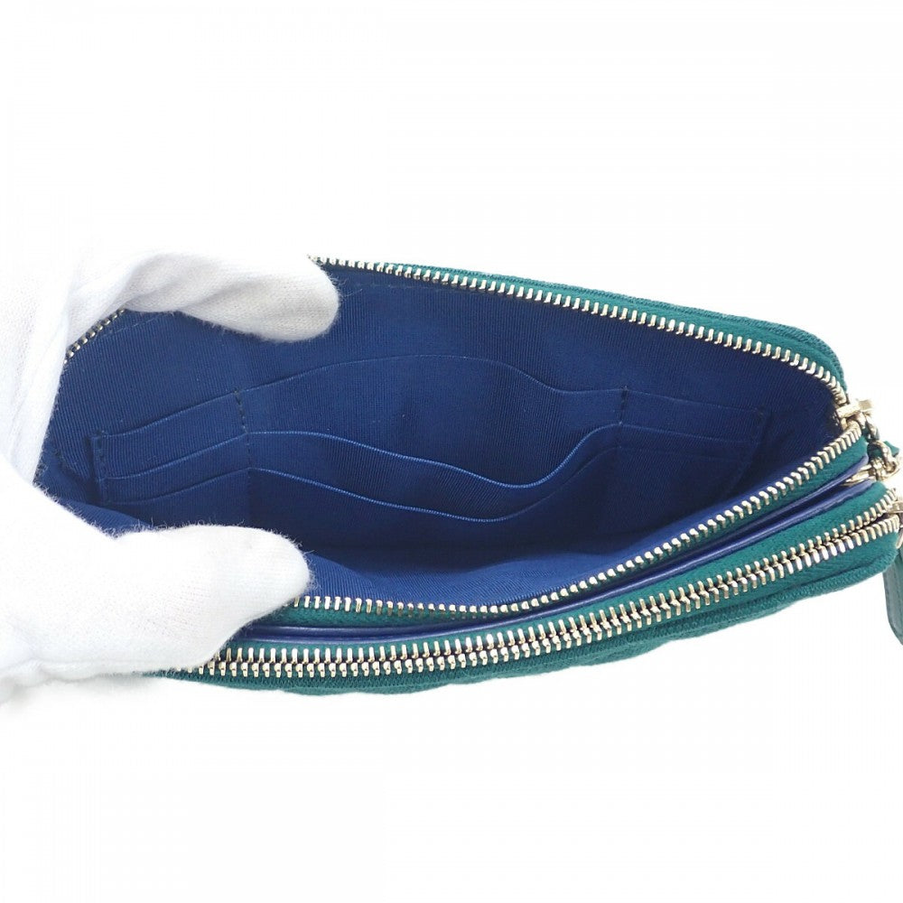 シャネル CHANEL チェーンウォレット AP0248 長財布 キャンバス グリーン ゴールド金具 レディース【中古】【SAランク】