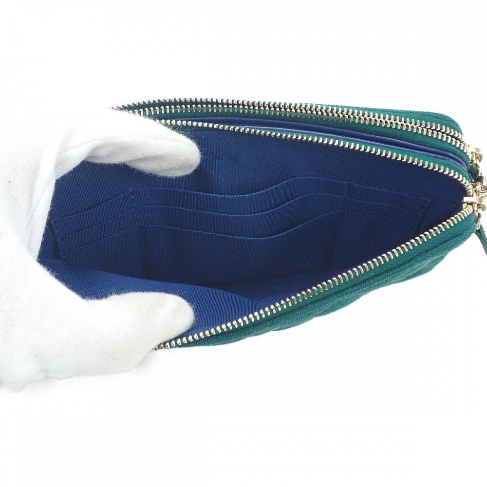 シャネル CHANEL チェーンウォレット AP0248 長財布 キャンバス グリーン ゴールド金具 レディース【中古】【SAランク】