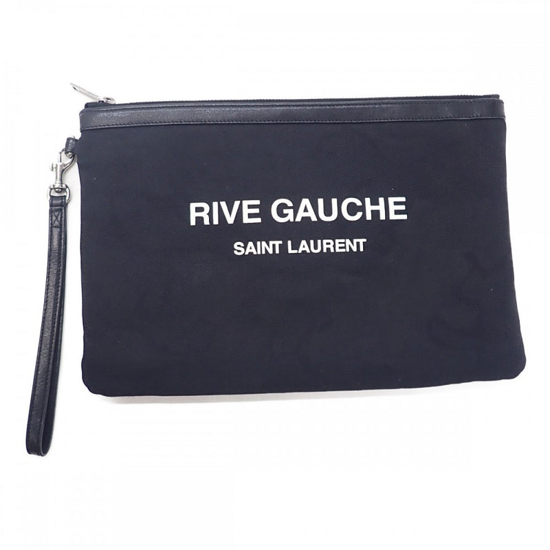 【Aランク】サンローラン SAINT LAURENT ポーチ リヴ・ゴーシュ 581369HZP6D1070 ポーチ クラッチバッグ コットン レザー ブラック メンズ【ISEYA】