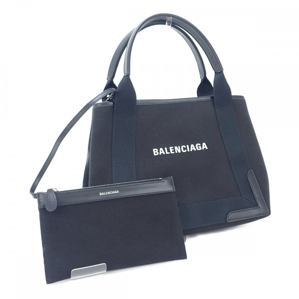 【Aランク】バレンシアガ BALENCIAGA ネイビーカバ S 339933 2HH3N 1000 ハンドバッグ キャンバス レザー ブラック レディース【ISEYA】