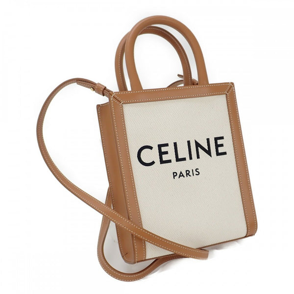 【Sランク】セリーヌ CELINE ミニ バーティカルカバ 193302BNZ.02NT 2WAYバッグ ショルダーバッグ コットン ナチュラル タン レディース【ISEYA】