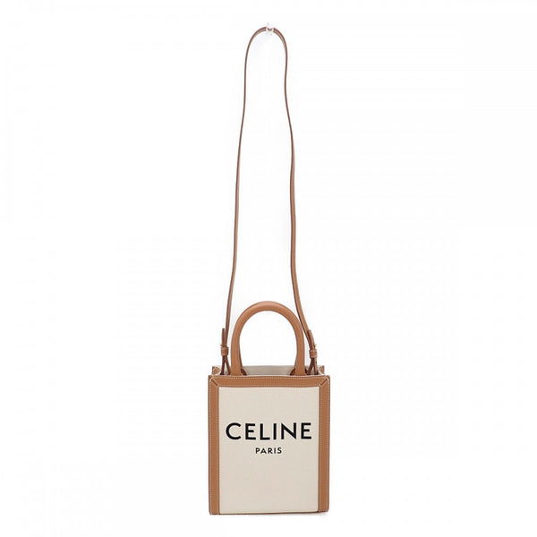 【Sランク】セリーヌ CELINE ミニ バーティカルカバ 193302BNZ.02NT 2WAYバッグ ショルダーバッグ コットン ナチュラル タン レディース【ISEYA】