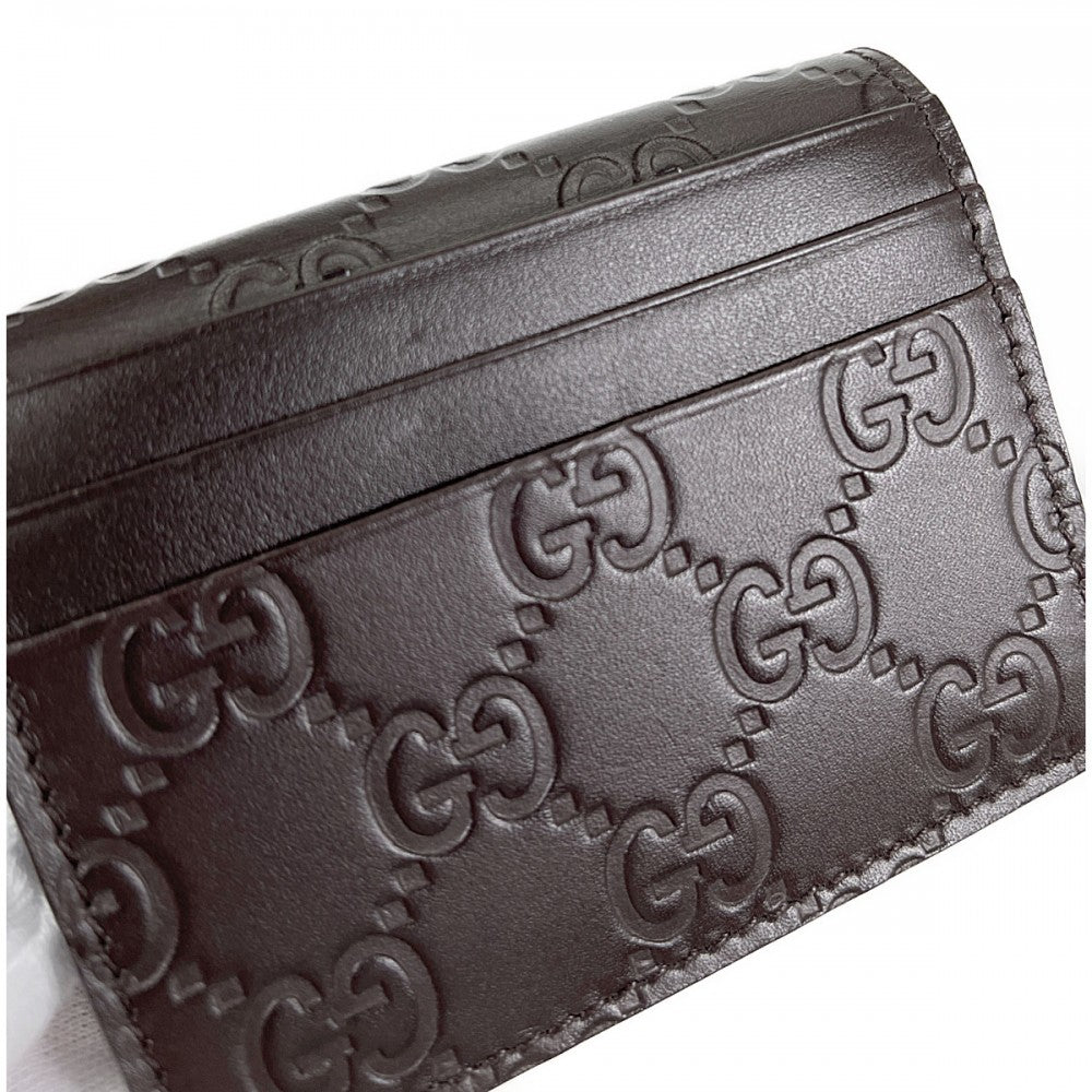 グッチ GUCCI グッチシマ 386862 カードケース レザー ブラウン メンズ レディース【中古】【Aランク】