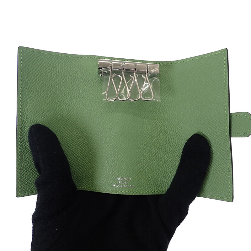 エルメス HERMES ベアン キーケース ヴォーエプソン ヴェールクリケット グリーン シルバー金具 レディース【中古】【SAランク】