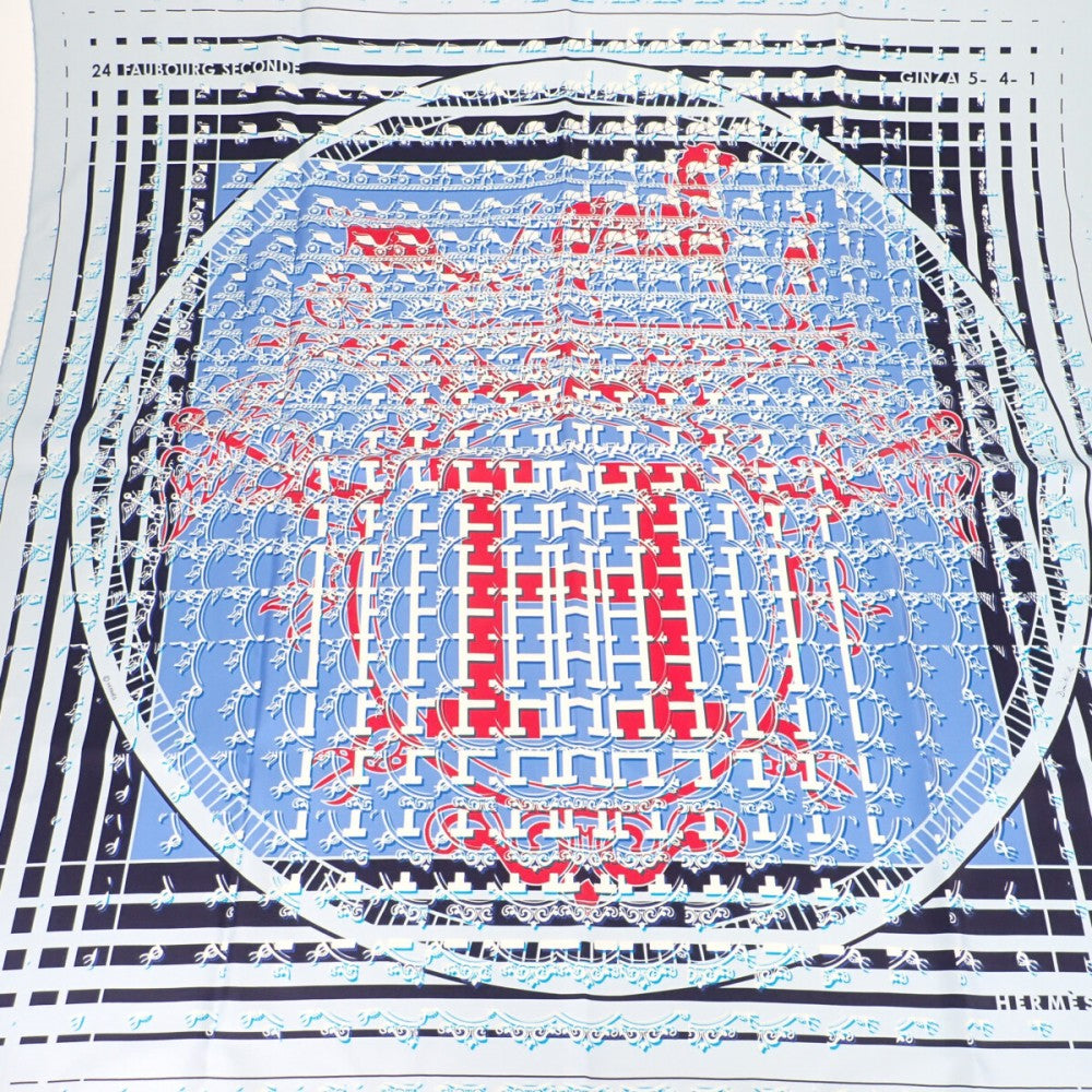 エルメス HERMES カレ90 銀座店10周年記念限定 スカーフ シルク ブルー レディース【中古】【Aランク】