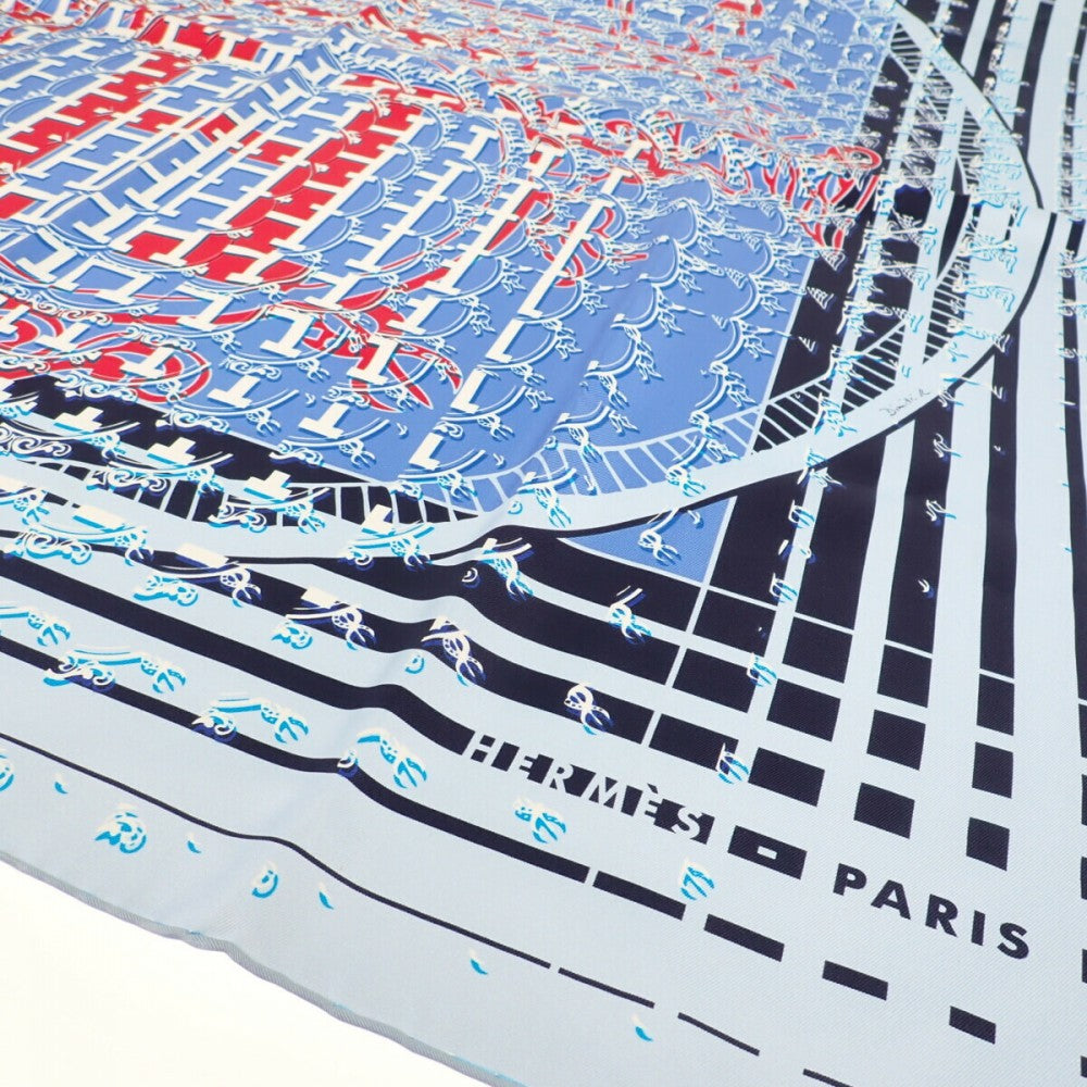 エルメス HERMES カレ90 銀座店10周年記念限定 スカーフ シルク ブルー