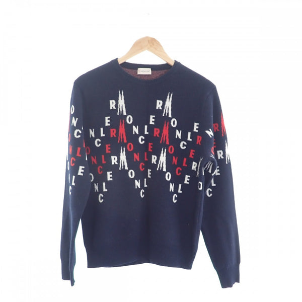 【Aランク】モンクレール MONCLER MAGLIONE TRICOT GIROCOLLO ロゴ E20919041700_A9045 ニット ウール ネイビー S メンズ【ISEYA】