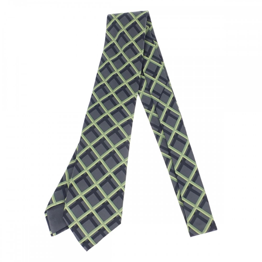 エルメス HERMES チェック柄 5309TA ネクタイ シルク グレー イエロー メンズ【中古】【SAランク】