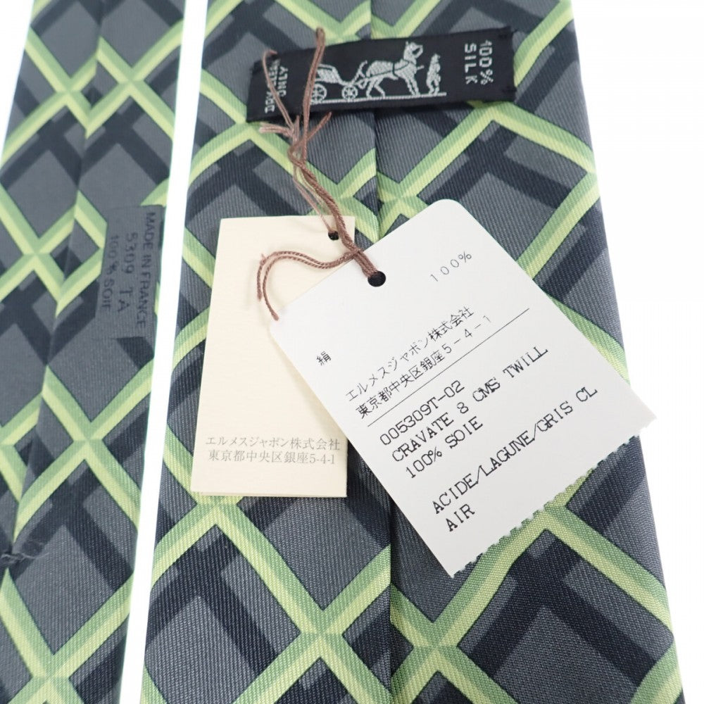 エルメス HERMES チェック柄 5309TA ネクタイ シルク グレー イエロー