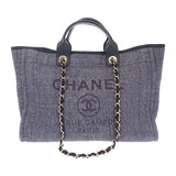 シャネル CHANEL ドーヴィルGM ラージ A66941 2WAYバッグ ショルダーバッグ ラフィア レザー ネイビー ゴールド金具 レディース【中古】【Aランク】