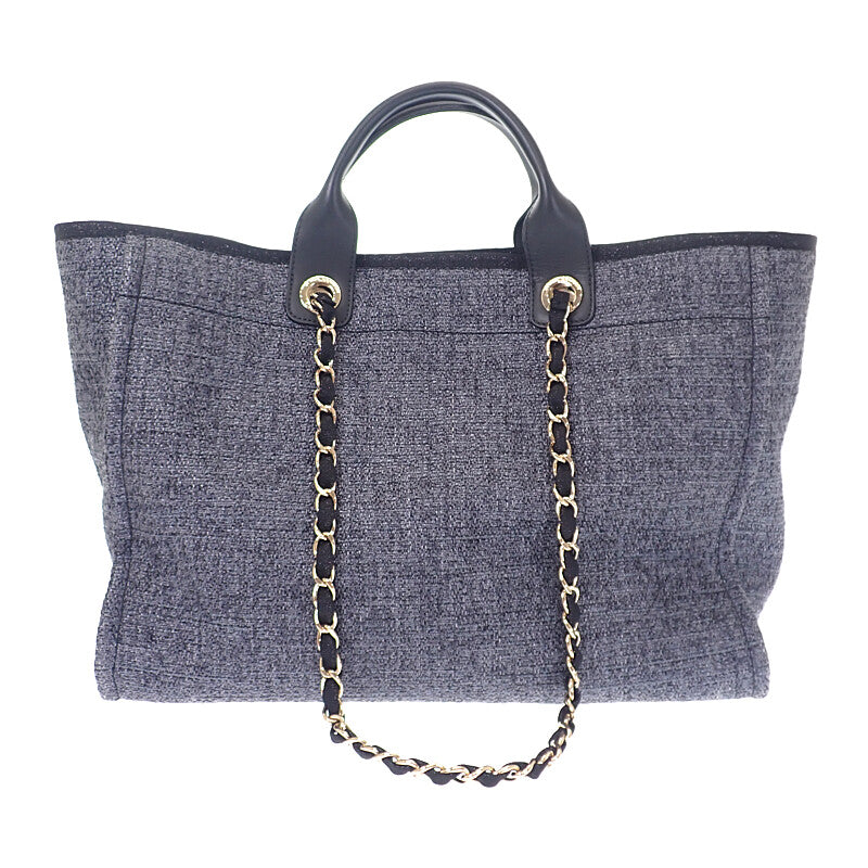 シャネル CHANEL ドーヴィルGM ラージ A66941 2WAYバッグ ショルダーバッグ ラフィア レザー ネイビー ゴールド金具 レディース【中古】【Aランク】