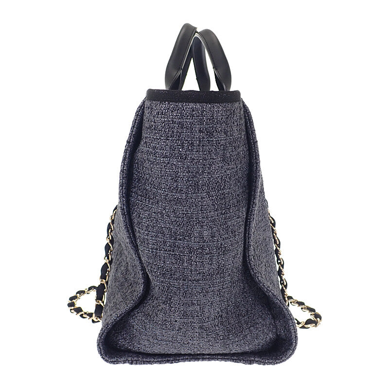 シャネル CHANEL ドーヴィルGM ラージ A66941 2WAYバッグ ショルダーバッグ ラフィア レザー ネイビー ゴールド金具 レディース【中古】【Aランク】