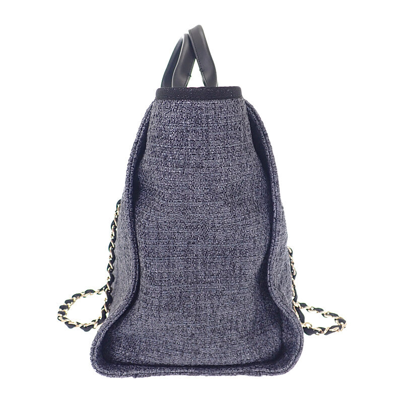 シャネル CHANEL ドーヴィルGM ラージ A66941 2WAYバッグ ショルダーバッグ ラフィア レザー ネイビー ゴールド金具 レディース【中古】【Aランク】