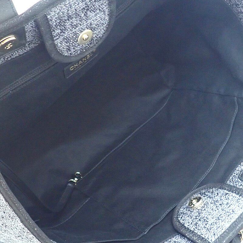 シャネル CHANEL ドーヴィルGM ラージ A66941 2WAYバッグ ショルダーバッグ ラフィア レザー ネイビー ゴールド金具 レディース【中古】【Aランク】