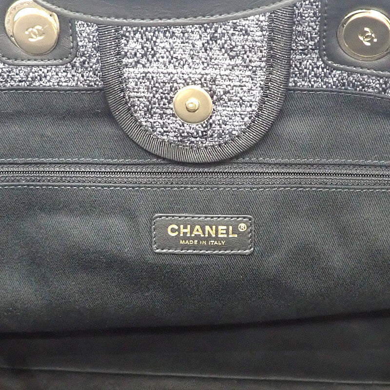 シャネル CHANEL ドーヴィルGM ラージ A66941 2WAYバッグ ショルダーバッグ ラフィア レザー ネイビー ゴールド金具 レディース【中古】【Aランク】