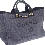 シャネル CHANEL ドーヴィルGM ラージ A66941 2WAYバッグ ショルダーバッグ ラフィア レザー ネイビー ゴールド金具 レディース【中古】【Aランク】