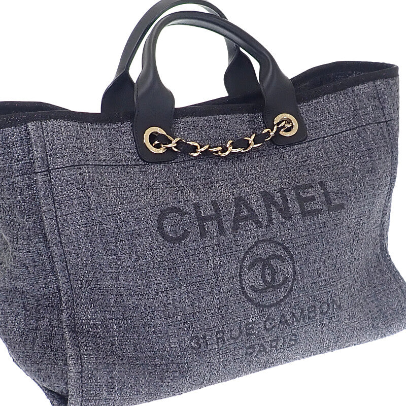 シャネル CHANEL ドーヴィルGM ラージ A66941 2WAYバッグ ショルダーバッグ ラフィア レザー ネイビー ゴールド金具 レディース【中古】【Aランク】