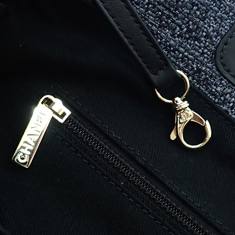 シャネル CHANEL ドーヴィルGM ラージ A66941 2WAYバッグ ショルダーバッグ ラフィア レザー ネイビー ゴールド金具 レディース【中古】【Aランク】
