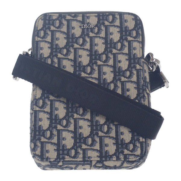 ディオール Dior メッセンジャーポーチ オブリーク ジャガード 2ESBC265YSE-H05E ショルダーバッグ キャンバス レザー ネイビー ベージュ レディース メンズ【中古】【Aランク】