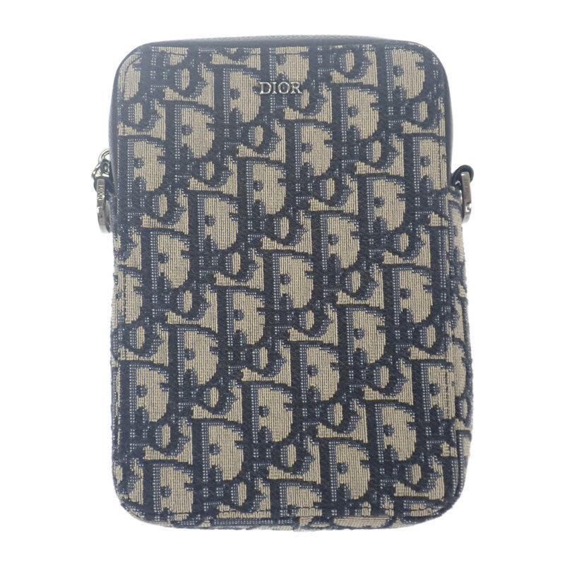ディオール Dior メッセンジャーポーチ オブリーク ジャガード 2ESBC265YSE-H05E ショルダーバッグ キャンバス レザー ネイビー ベージュ レディース メンズ【中古】【Aランク】