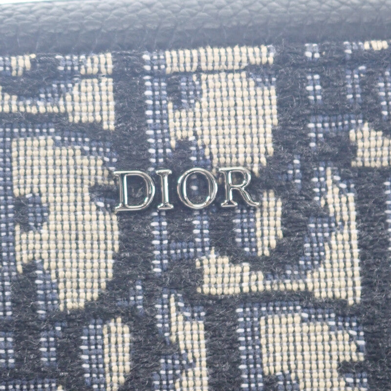 ディオール Dior メッセンジャーポーチ オブリーク ジャガード 2ESBC265YSE-H05E ショルダーバッグ キャンバス レザー ネイビー ベージュ レディース メンズ【中古】【Aランク】