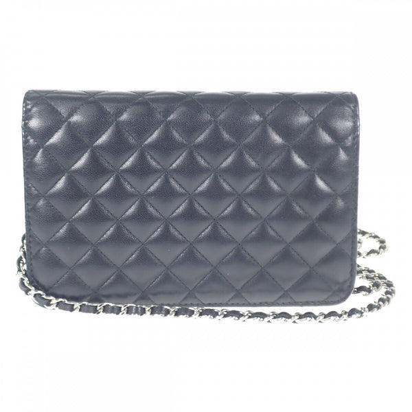 【ABランク】シャネル CHANEL ダイヤココマトラッセ チェーンウォレット A80699 長財布 ラムスキン ブラック シルバー金具 レディース【ISEYA】