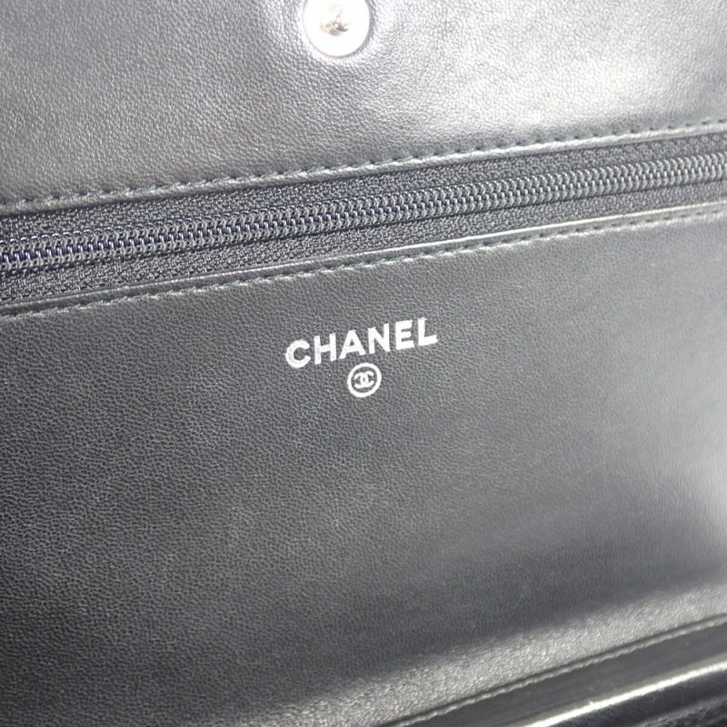 【ABランク】シャネル CHANEL ダイヤココマトラッセ チェーンウォレット A80699 長財布 ラムスキン ブラック シルバー金具 レディース【ISEYA】