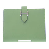 エルメス HERMES ベアンコンパクト 二つ折り財布 ヴォーエプソン グリーン シルバー金具 レディース メンズ【中古】【Aランク】