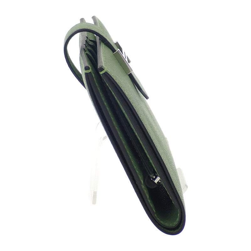 エルメス HERMES ベアンコンパクト 二つ折り財布 ヴォーエプソン グリーン シルバー金具 レディース メンズ【中古】【Aランク】