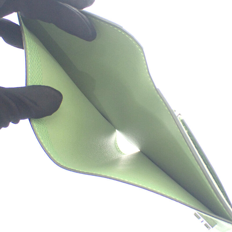 エルメス HERMES ベアンコンパクト 二つ折り財布 ヴォーエプソン グリーン シルバー金具 レディース メンズ【中古】【Aランク】