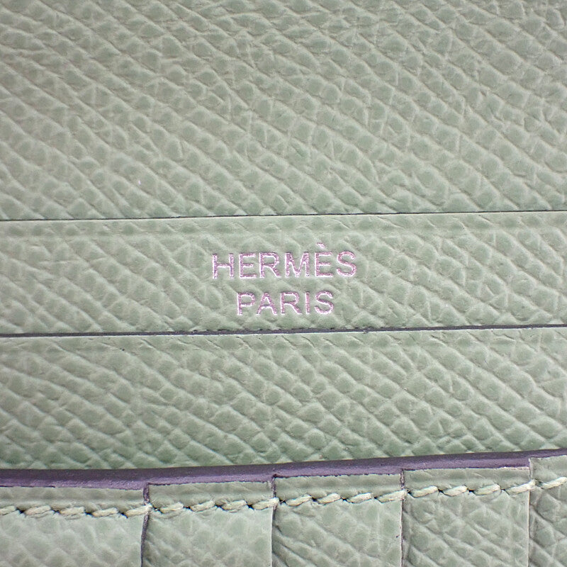 エルメス HERMES ベアンコンパクト 二つ折り財布 ヴォーエプソン グリーン シルバー金具 レディース メンズ【中古】【Aランク】