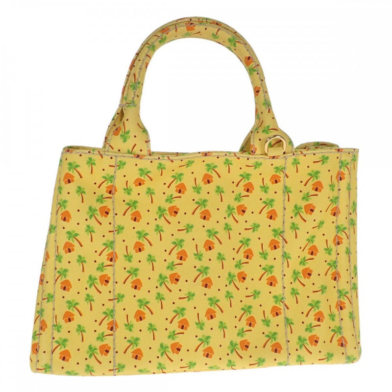プラダ PRADA カナパ ヤシの木柄 ミニ 1BG439 2WAYバッグ ハンドバッグ  ショルダーバッグ コットン イエロー ゴールド金具 レディース【中古】【ABランク】