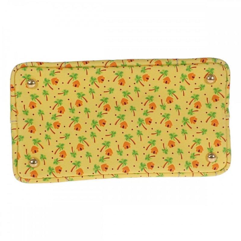 プラダ PRADA カナパ ヤシの木柄 ミニ 1BG439 2WAYバッグ ハンドバッグ  ショルダーバッグ コットン イエロー ゴールド金具 レディース【中古】【ABランク】