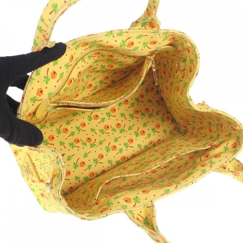 プラダ PRADA カナパ ヤシの木柄 ミニ 1BG439 2WAYバッグ ハンドバッグ  ショルダーバッグ コットン イエロー ゴールド金具 レディース【中古】【ABランク】