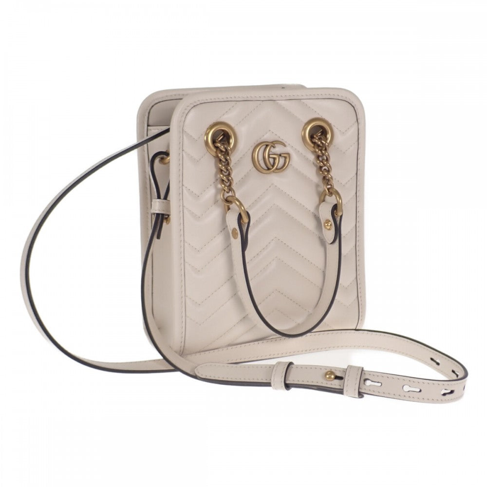 【中古】グッチ GUCCI GGマーモント キルティング ミニ 696123 2WAYバッグ ハンドバッグ ショルダーバッグ レザー アイボリー ゴールド金具 レディース【SAランク】