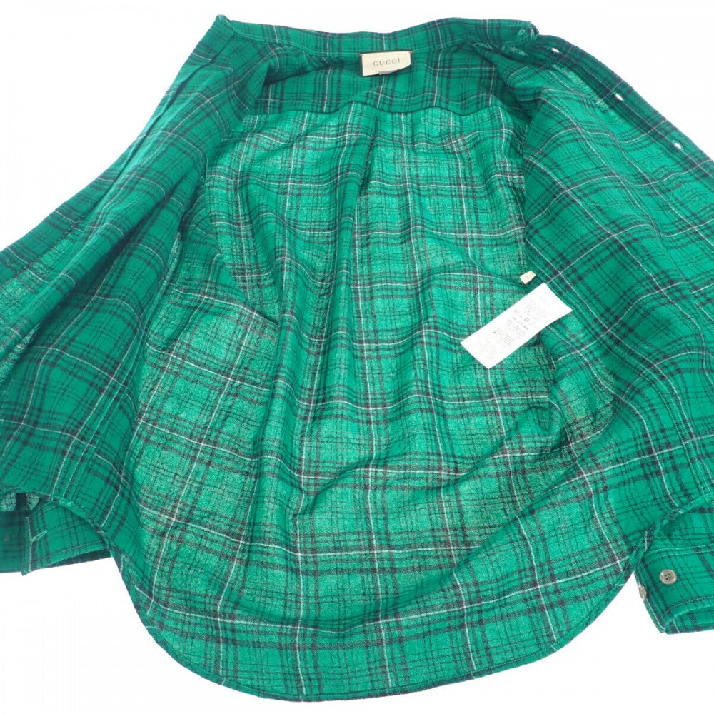 グッチ GUCCI チェックシャツ ロッキングホース 44 672701 ZAIB8 3768 長袖Ｔシャツ ウール グリーン メンズ【中古】【Aランク】