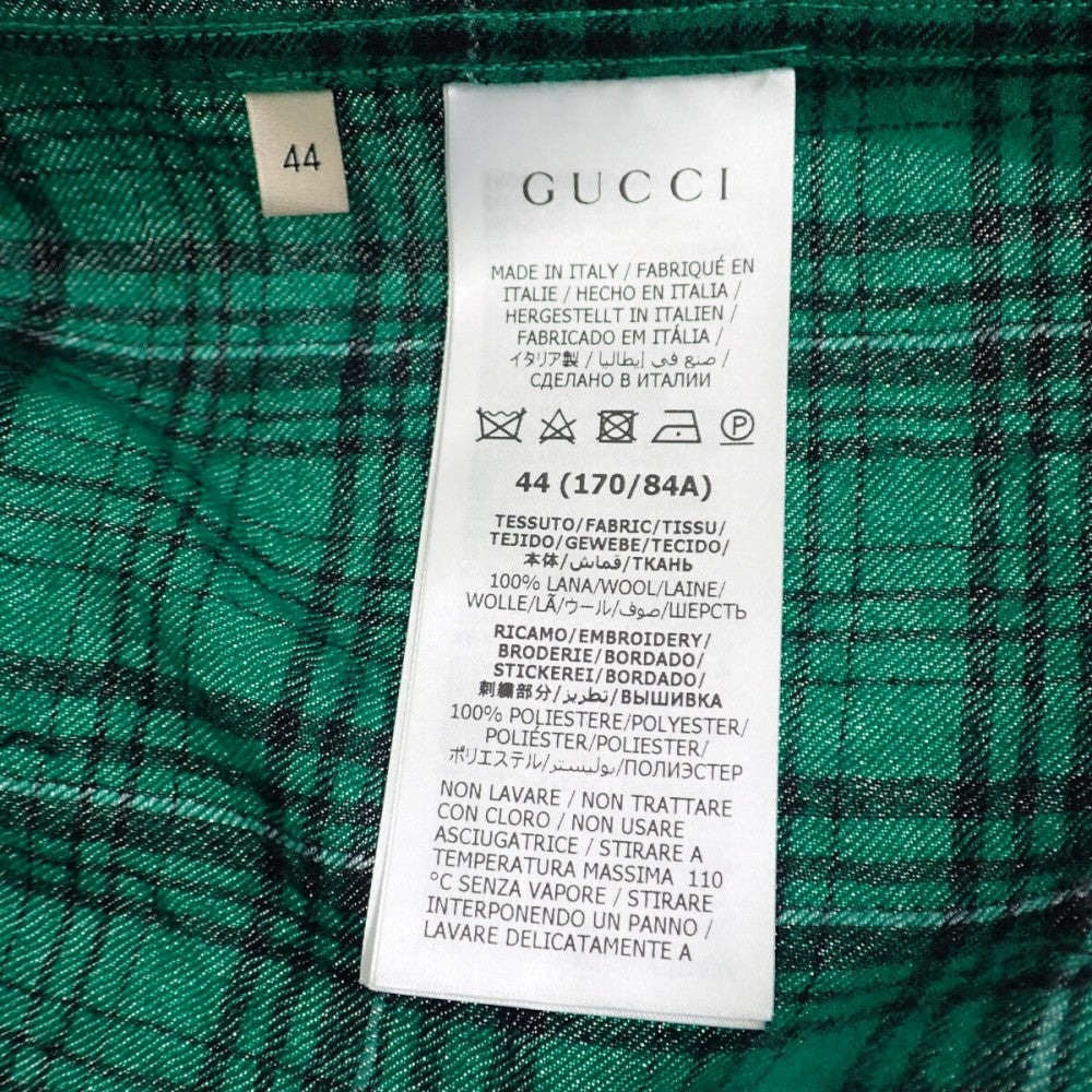グッチ GUCCI チェックシャツ ロッキングホース 44 672701 ZAIB8 3768 長袖Ｔシャツ ウール グリーン メンズ【中古】【Aランク】