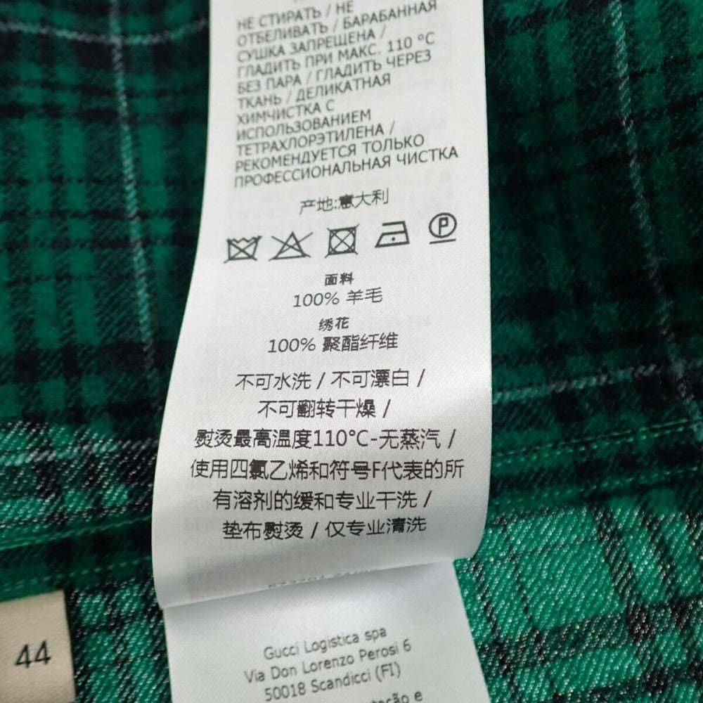 グッチ GUCCI チェックシャツ ロッキングホース 44 672701 ZAIB8 3768 長袖Ｔシャツ ウール グリーン メンズ【中古】【Aランク】