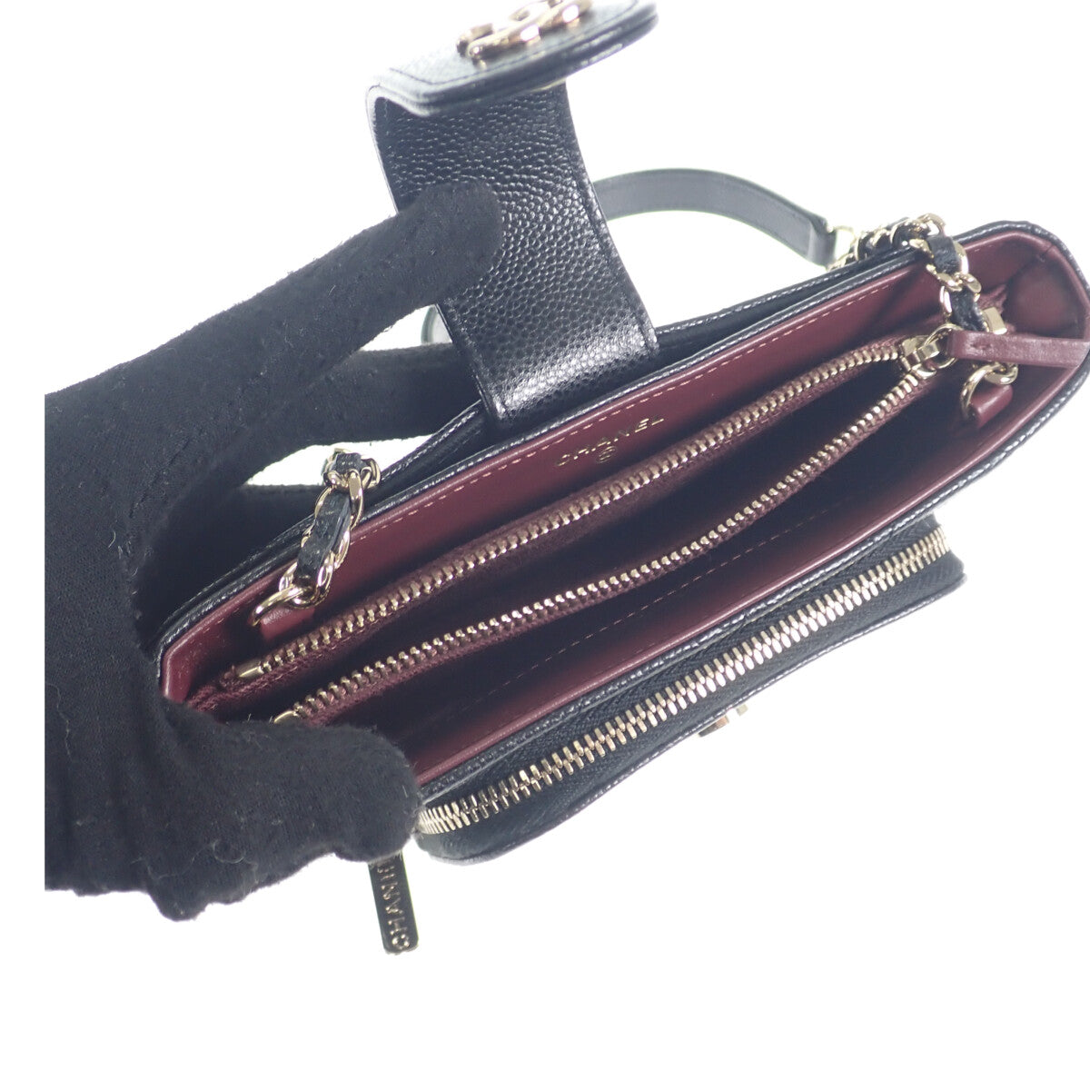 シャネル CHANEL スマートフォン ホルダー スマホ AP2916_B05052_94305 ショルダーバッグ キャビアスキン ブラック ゴールド金具 レディース【中古】【Sランク】