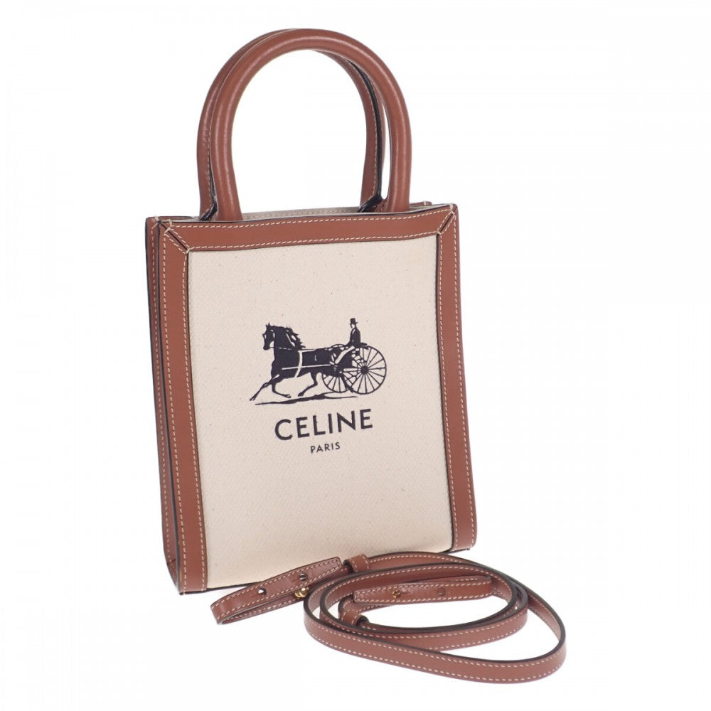 【ABランク】セリーヌ CELINE サルキー ミニ バーティカル カバ 193302DCI.02NT 2WAYバッグ ハンドバッグ  ショルダーバッグ キャンバス カーフ アイボリー ブラウン レディース【ISEYA】