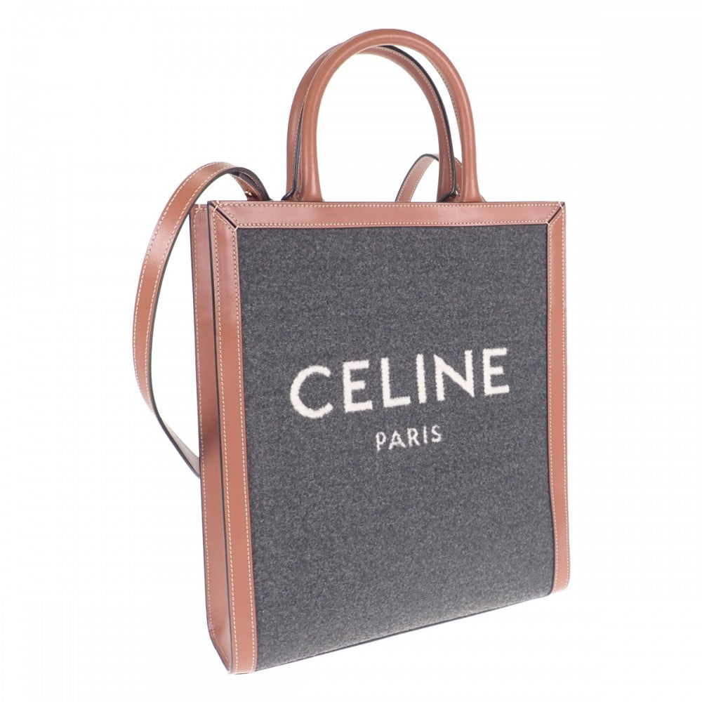 【Aランク】セリーヌ CELINE テキスタイル スモールバーティカルカバ 192082ENU.09BE 2WAYバッグ ハンドバッグ  ショルダーバッグ カーフ コットン グレー ブラウン レディース【ISEYA】