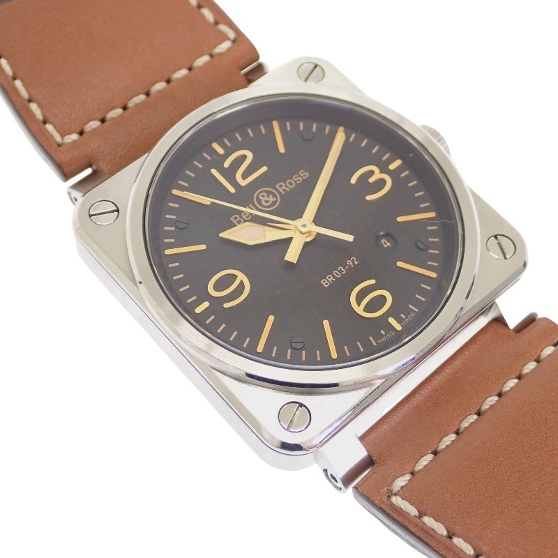 Bell & Ross BR03-92 Golden Heritage Watch Stainless Steel Leather Black Brown Automatic Black Dial Silver Hardware Men's [Used] [A Rank]